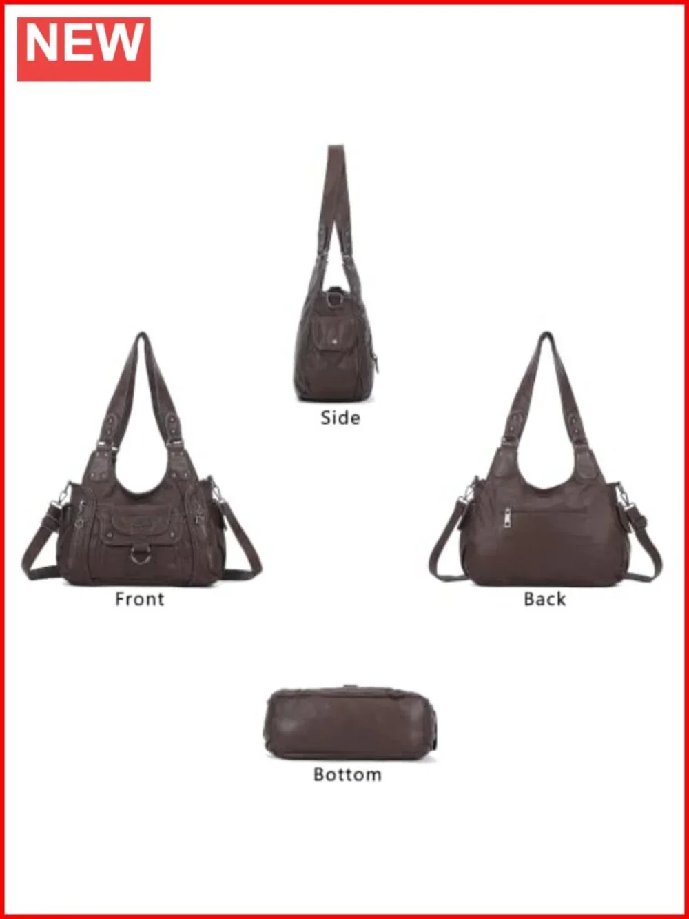 Vegan Leather Hobo Shoulder Bag with Adjustable Strap Large Capacity Tote